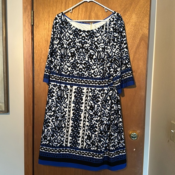 Eliza J Dresses & Skirts - Eliza J Blue and White Printed Fit-and-Flare Dress